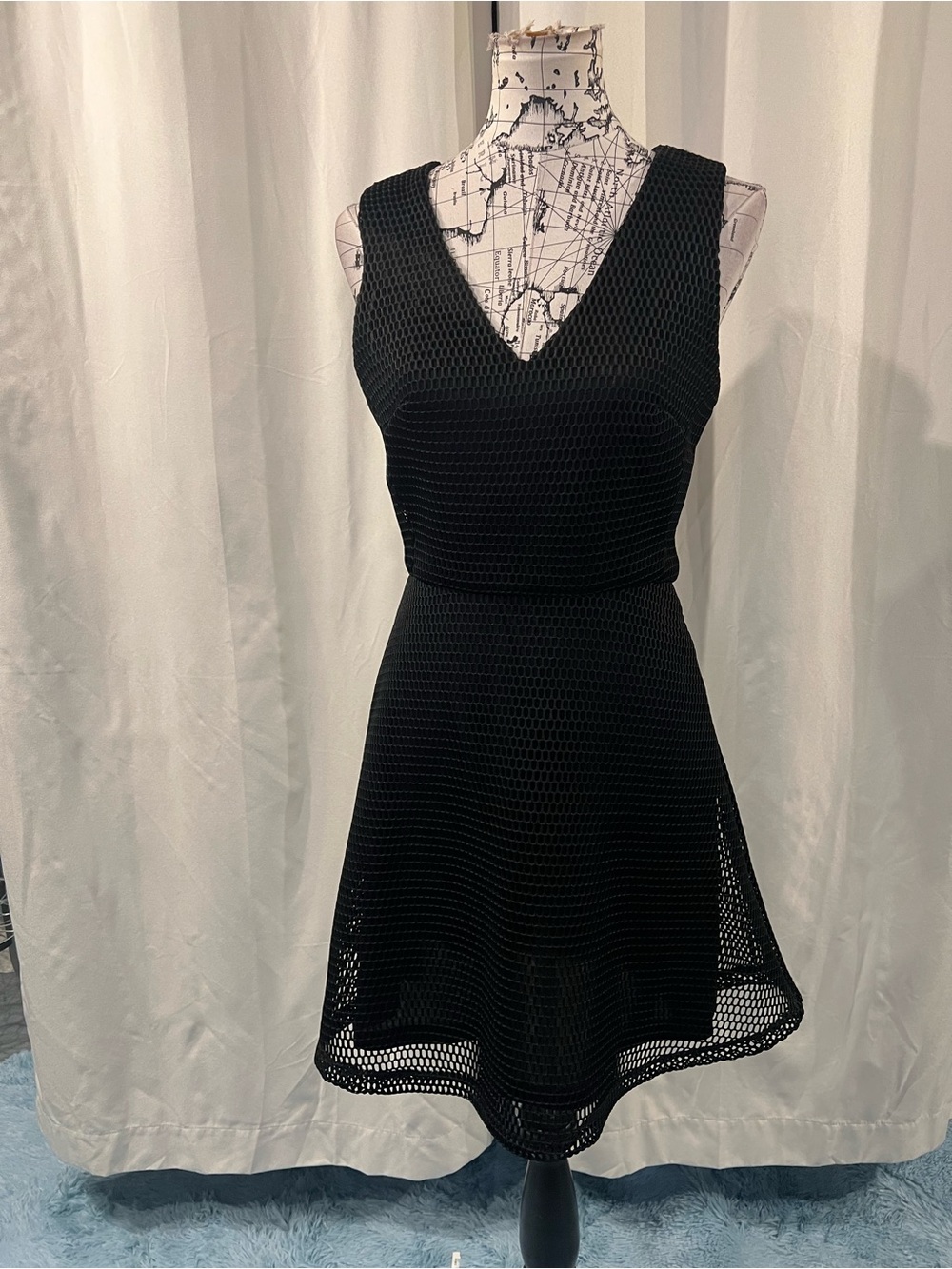 Charles Henry Black V-Neck Mesh Fit-&-Flare Mini Dress